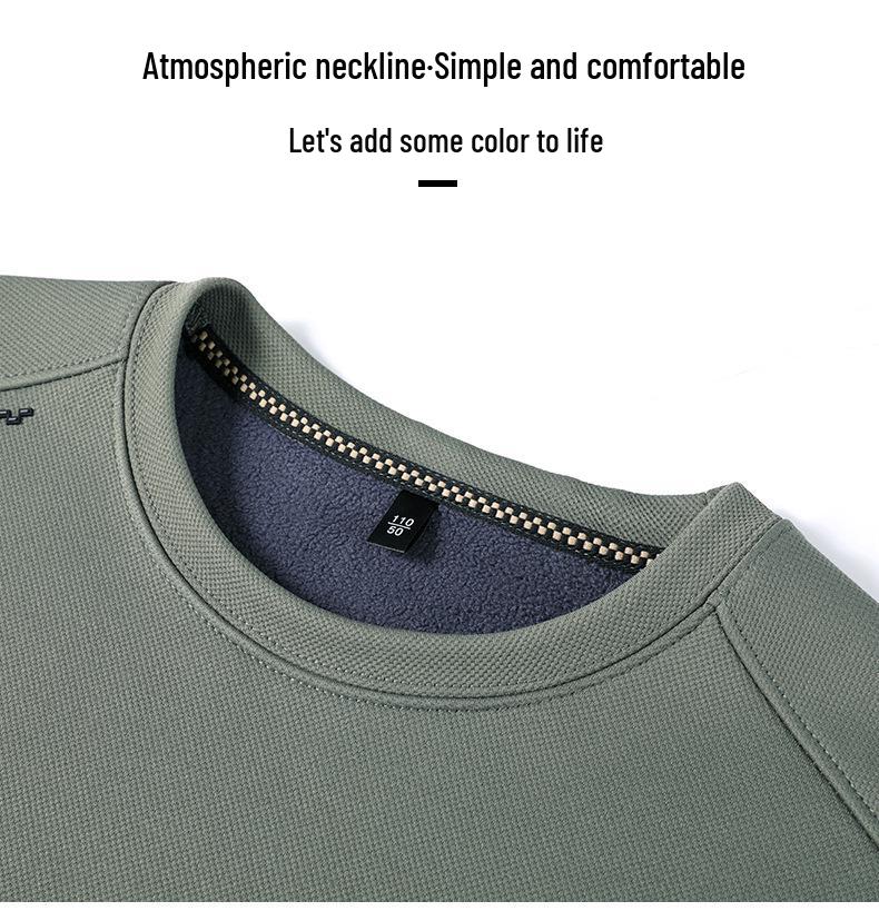 2025 Men's Fleece-Lined Casual Round Neck Warm Sweatshirt Long Sleeve T-shirt Winter Collection