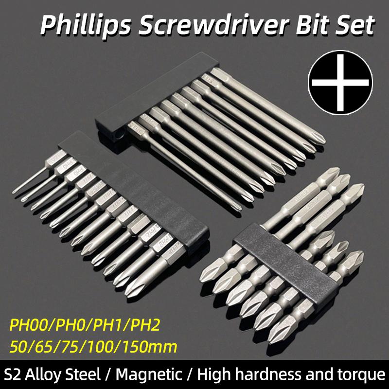 Phillips Screwdrivers Bits Cross Head Magnetic Screwdrivers PH00 PH1 PH2 S2 Hex Shank Hand Tools 50/75/100/150/200/300mm