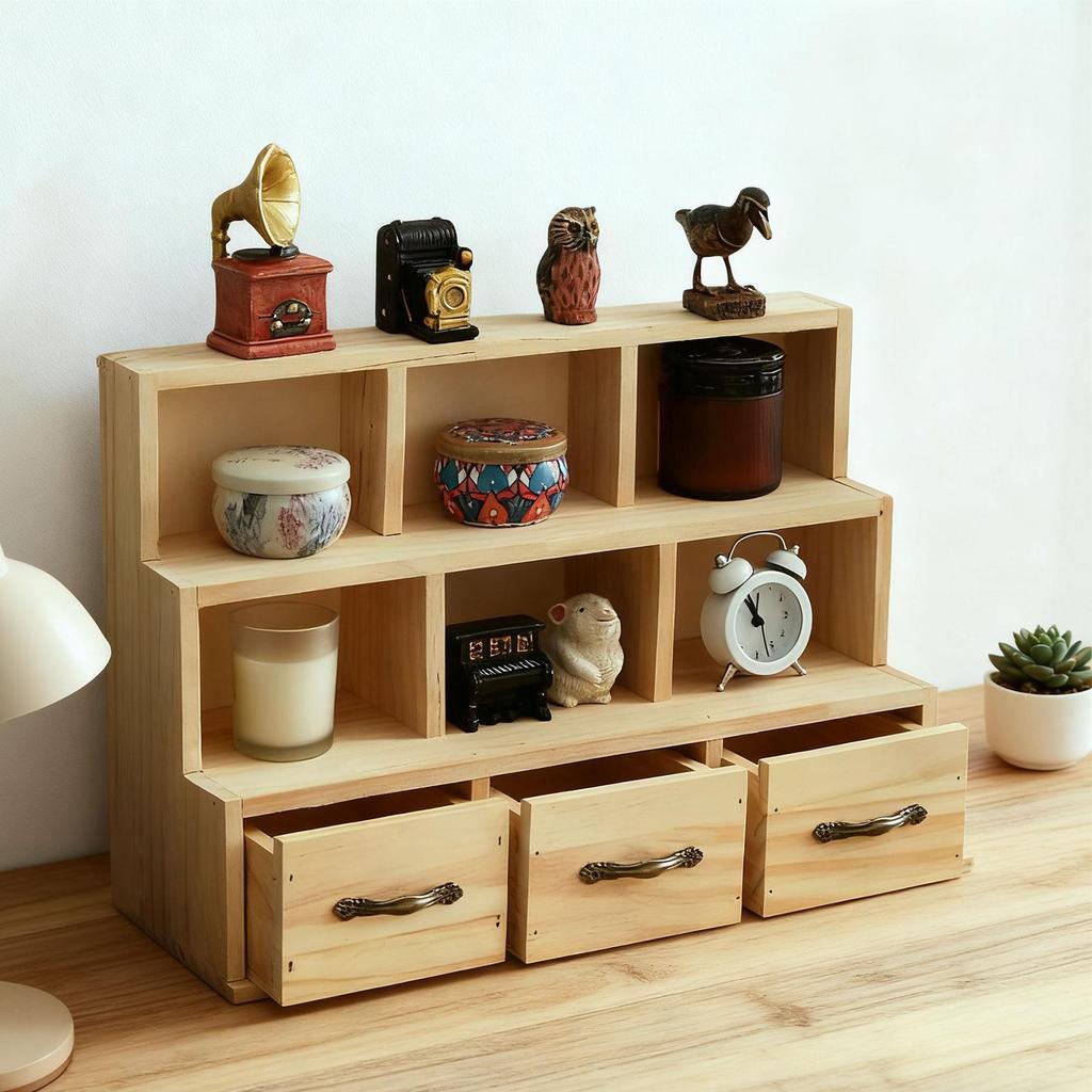 Деревянный шкаф для хранения Портативный органайзер для стола для домашнего декора Офис Спальня