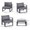 6-Piece Garden Furniture Set, Garden Set, Garden Sofa Set, Seating Group, Garden Furniture Aluminum + Polyester + Tempered Glass Grey, 4 x Armchair