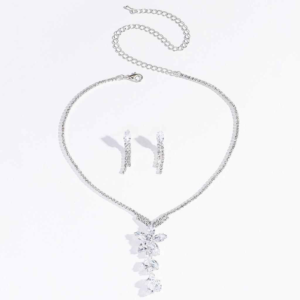 3 шт. Женская мода медная инкрустированная бриллиантами цепочка-коготь цветок ожерелье серьги комплект подходит для свадьбы, вечеринки, фестиваля подарки