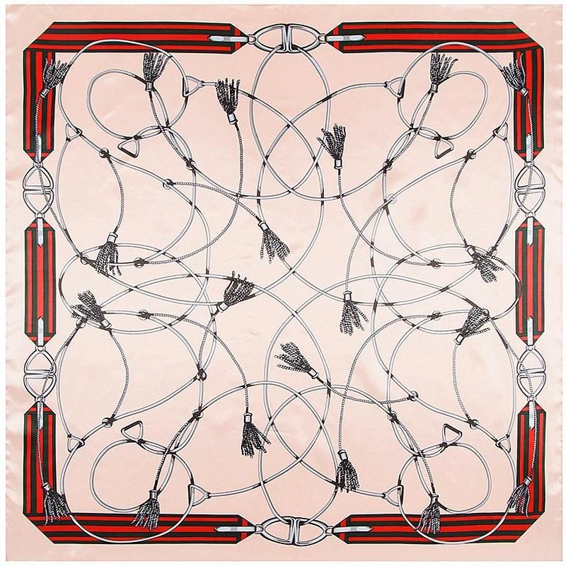 90*90cm Noble Temperament Tassel And Chain Printed Small Scarf Luxury Foulard Hijabs For Women