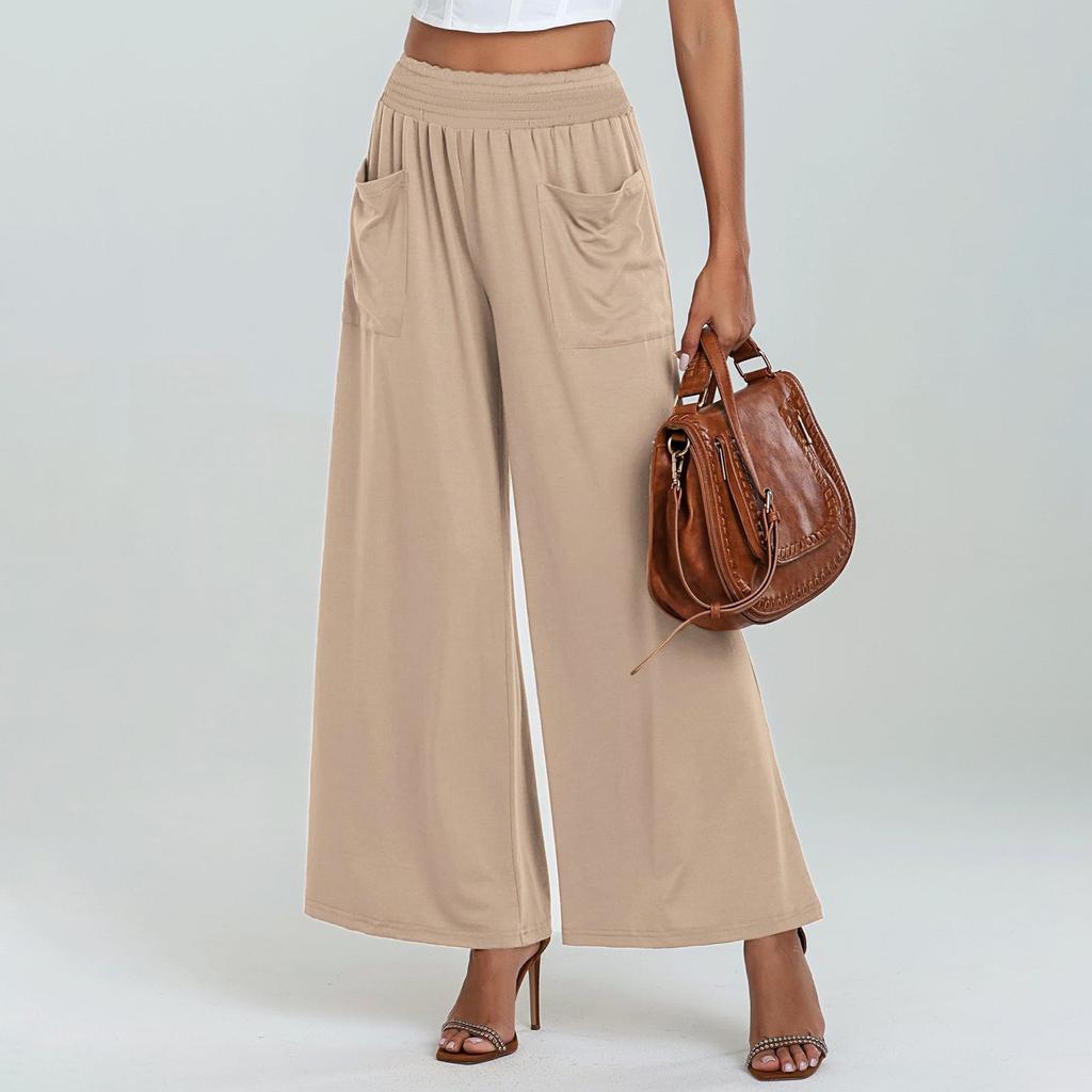 Women's Solid Color Casual Loose Pocket Hip-lifting Slim High Waist Wide Leg Pants