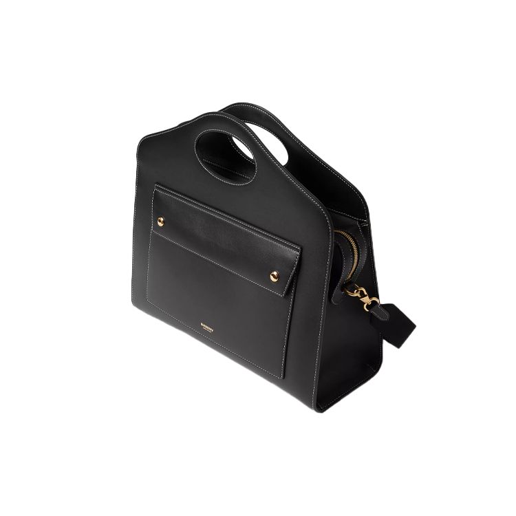 Burberry Medium Pocket Bag Topstitched Leather Handbag Black Genuine Leather Tote Shoulder Bag for Office Daily Commute 80367491