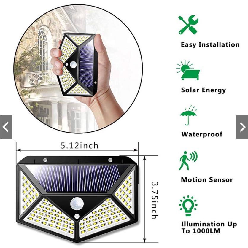 100 LED Solar Wall Lamp 4 Sides Luminous Motion Sensor Human Induction Outdoor Garden Courtyard Street Waterproof Wall Light
