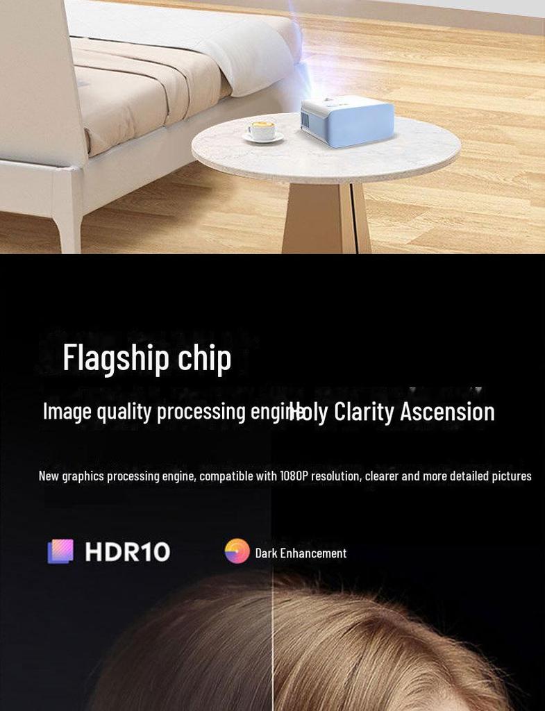 Трансграничный портативный HD-проектор с коррекцией трапецеидальных искажений для домашнего кинотеатра и боковой/фронтальной проекции