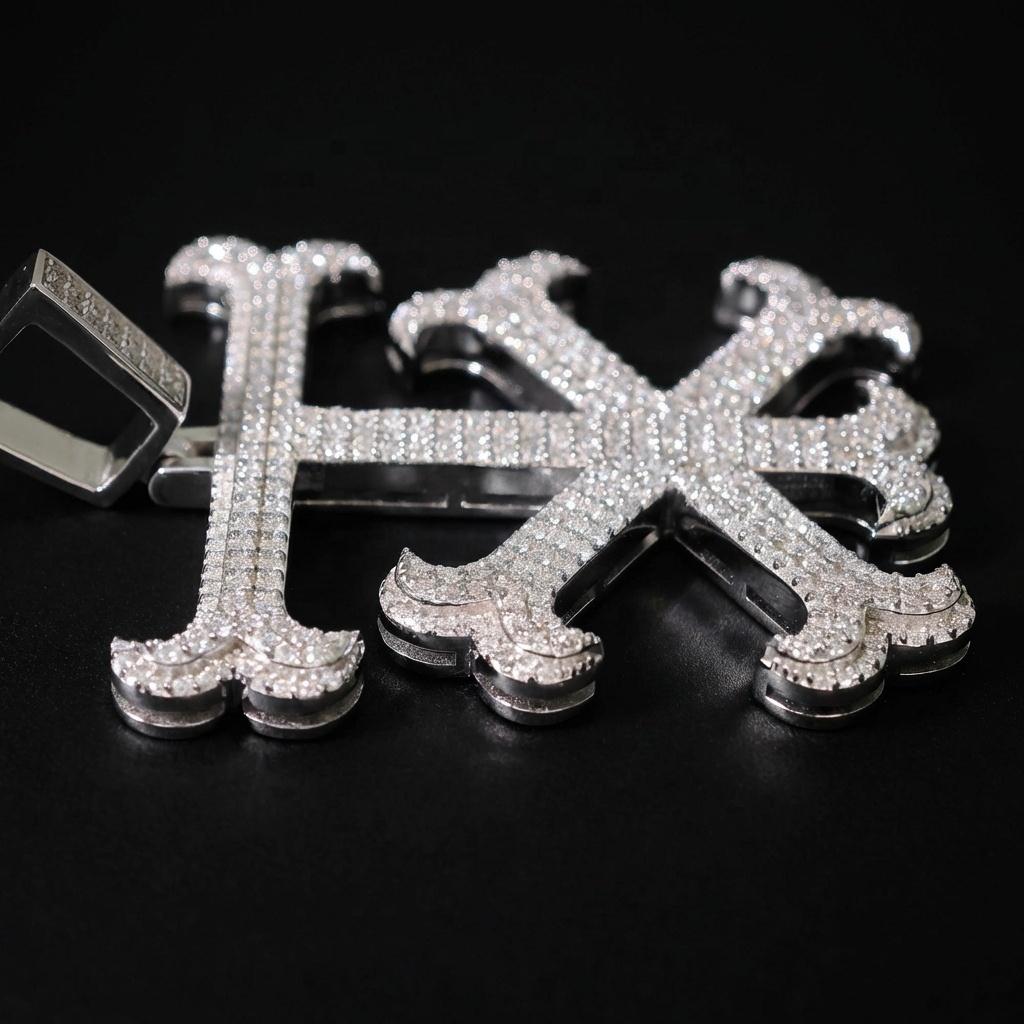 2inches Custom 925 Sterling Silver Iced Out D Color VVS Moissanite Fleur-de-lis Cross Pendant for Men Pass Diamond Tester