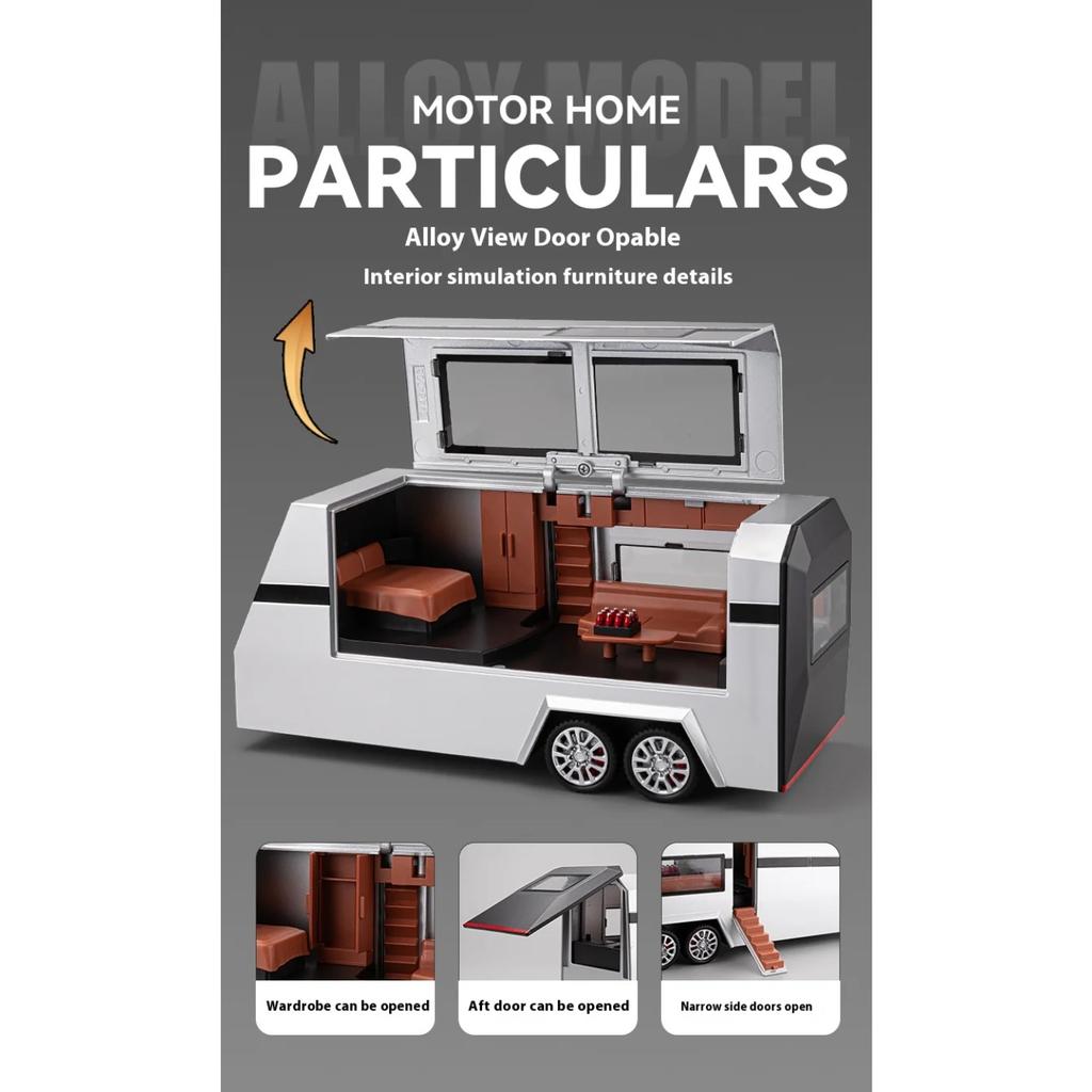 Масштаб 1/32 Пикап Tesla Cybertruck Прицеп RV Металлический сплав Игрушки Модель автомобиля Литой под давлением Внедорожник Подарок для мальчиков детей Коллекция Украшения для грузовика