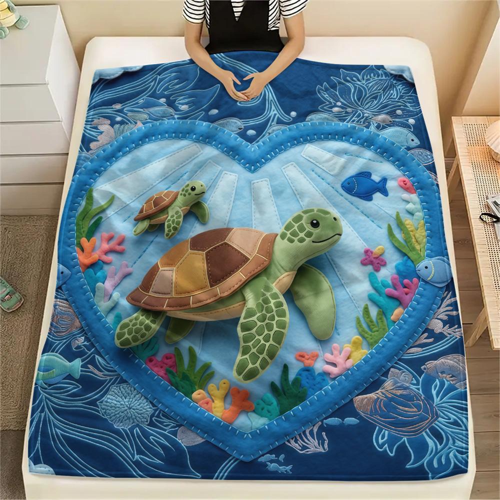 1 шт. Фланелевое одеяло с принтом в виде черепах, Высококачественное, Удобное для всех сезонов, Декор для дома, Тепло и Уют