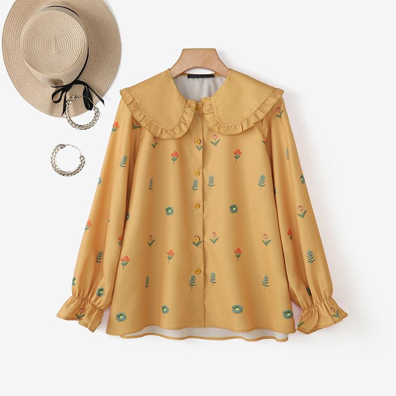 ZANZEA Женская повседневная блузка с кукольным воротником, свободного кроя, с длинным рукавом, с цветочным принтом