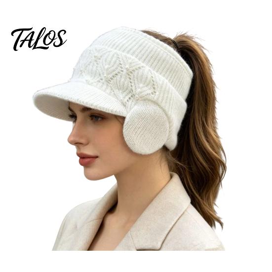 Ветрозащитная солнцезащитная шапка Зимняя с отверстием для хвоста и ушными клапанами, Женская вязаная кепка козырек, Открытая эластичная кепка для бега с верхом, Теплый вязаный козырек для улицы