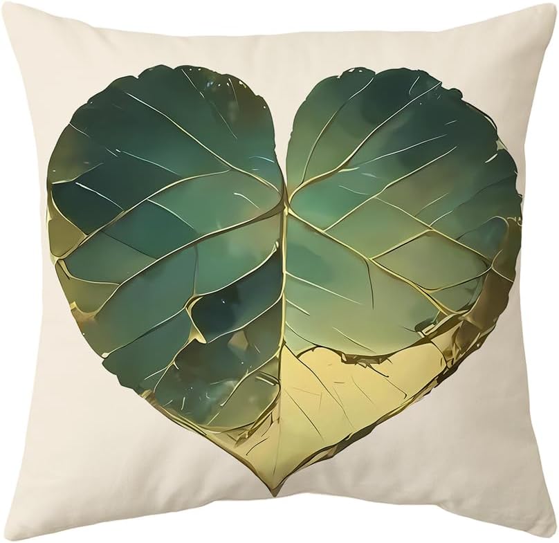 4Pcs Gold Green Leaf Cushion Covers, Modern Botanical Pillow Cases For Sofa Bedroom Living Room Home Decor 45X45Cm