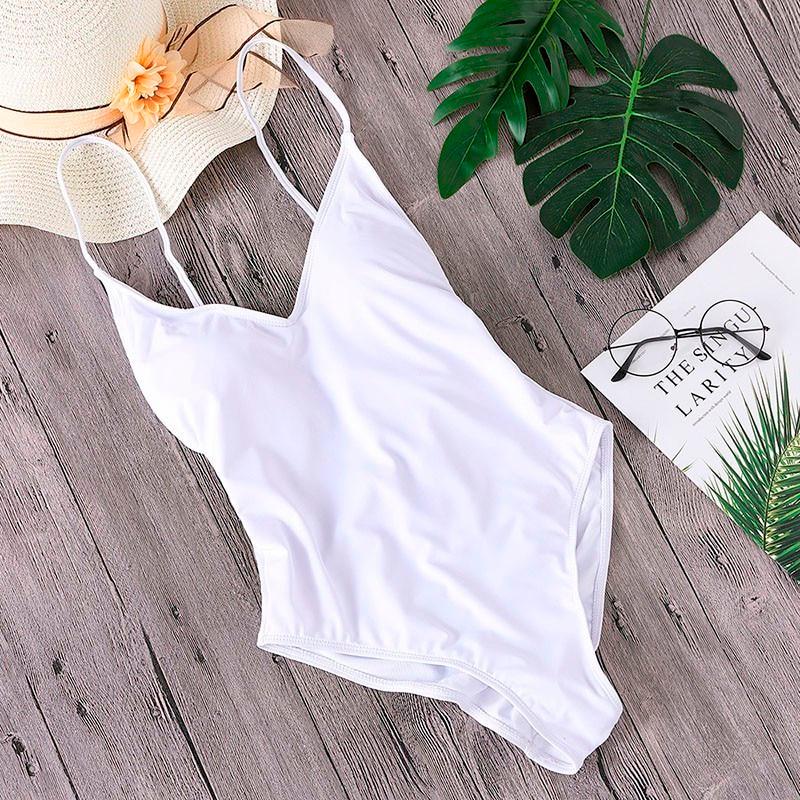 Women Solid Bikinis Sexy Bandage One Piece Backless Swimsuit Female Bathing Suits Bodysuit Beach Wear New Swim Suit Mono