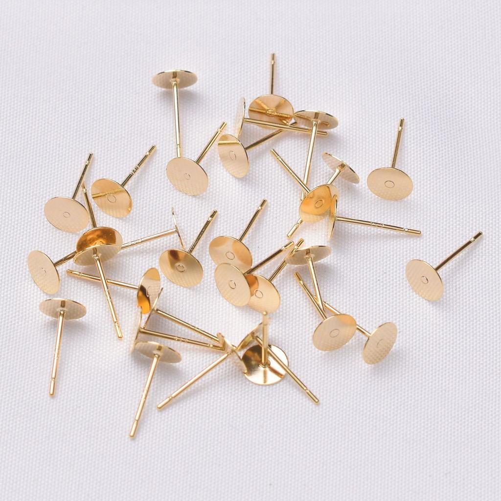 10 шт. 14-каратных золотых игл с плоским дном, плоские серьги-гвоздики ручной работы, серьги-гвоздики с липким жемчугом, ювелирные аксессуары.