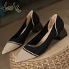 Color Matching Cotton Fabric Knitting Small Fragrance Women's Shoes 2024 New Fashion Casual Bohemian High Heels Women Pumps