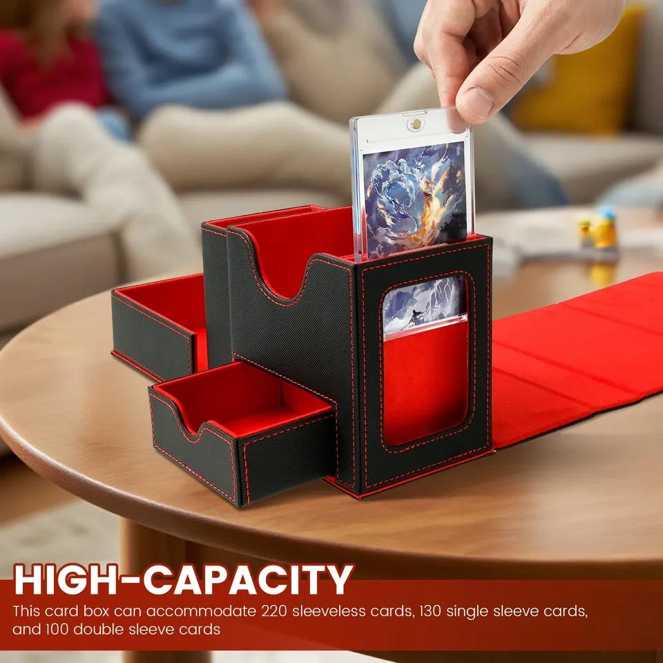 Dice Deck Box Commander Display Window PU Leather Card Holder Organizer For More Than 100 Double-Sleeved Cards