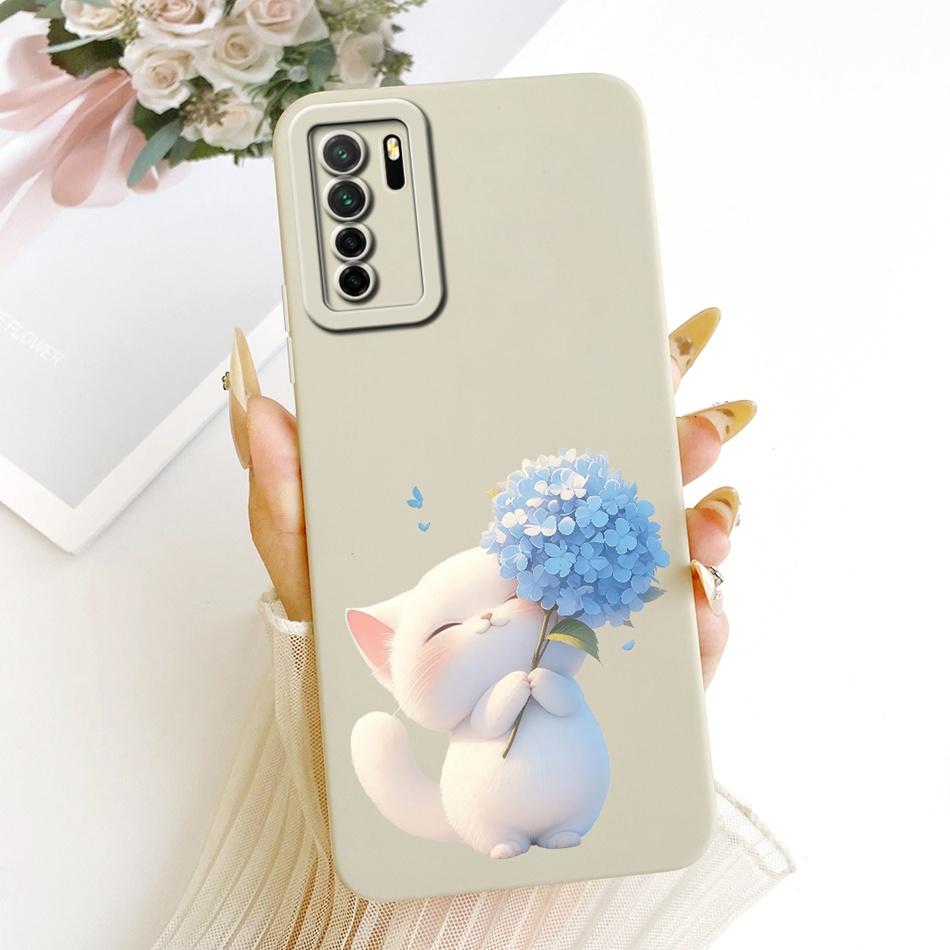 For Huawei Nova 7 SE 5G / P40 Lite (5G) CDY-NX9A CDY-NX9B Cute Cat Flower Cartoon Phone Case Shockproof Soft Silicone Bumpers