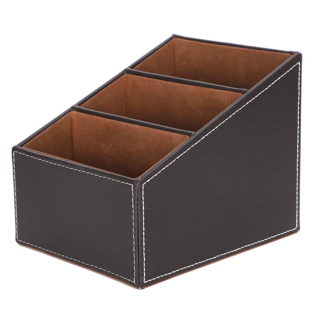Desk Faux Leather Storage Box Stationery Organizer MultiFunction Supplies Coffee Color 3 Grid