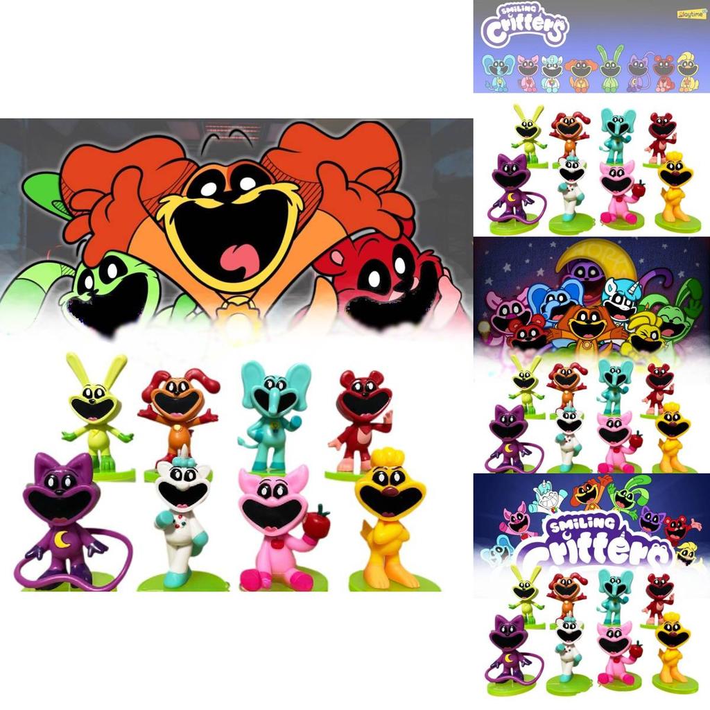 Очаровательные фигурки животных с улыбками 8-9 см, топперы для торта, набор из 8 штук, 3D-модели