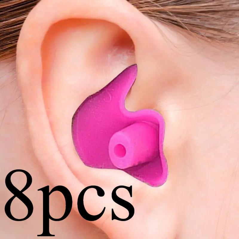 Набор из 8 мягких силиконовых берушей - Удобная и надежная посадка, шумоподавление - Водонепроницаемые беруши для плавания и дайвинга с защитой от выпадения