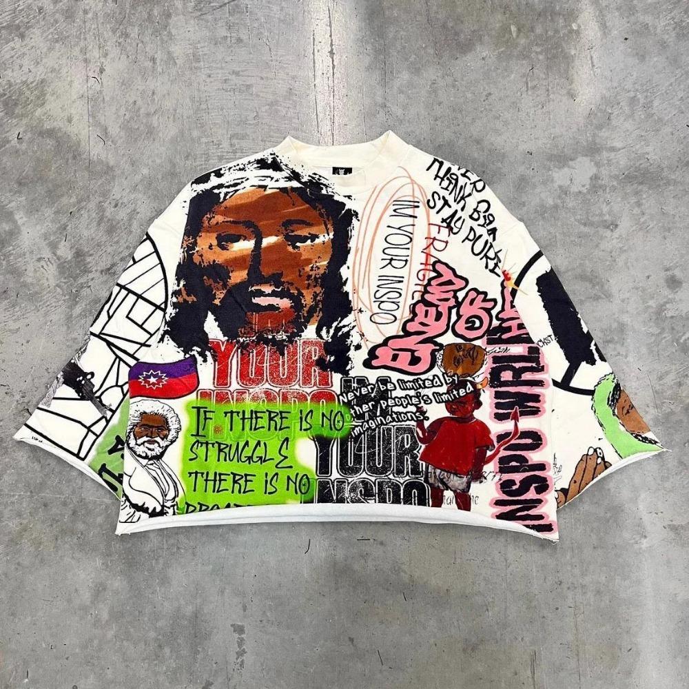 Футболки свободного покроя с круглым вырезом и короткими рукавами из хлопка Y2k Streetwear Футболки с графическим принтом в стиле ретро и хип-хоп Футболки мужские и женские Rock