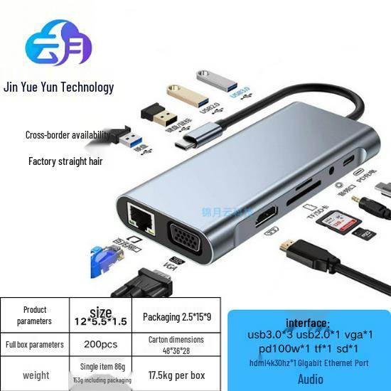 Док-станция для ноутбука Type C на HDMI с VGA, Gigabit Ethernet, USB 3.0 и кардридером SD/TF