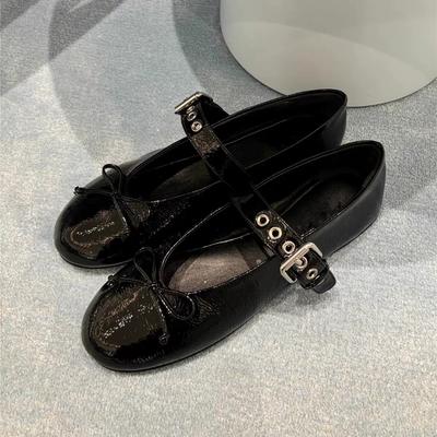 Туфли из коровьей кожи балетки женские с бантом туфли Мэри Джейн с мелким вырезом универсальные туфли на плоской подошве