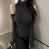 Элегантная корейская облегающая рубашка с открытыми плечами, высоким воротником и длинными рукавами для женщин