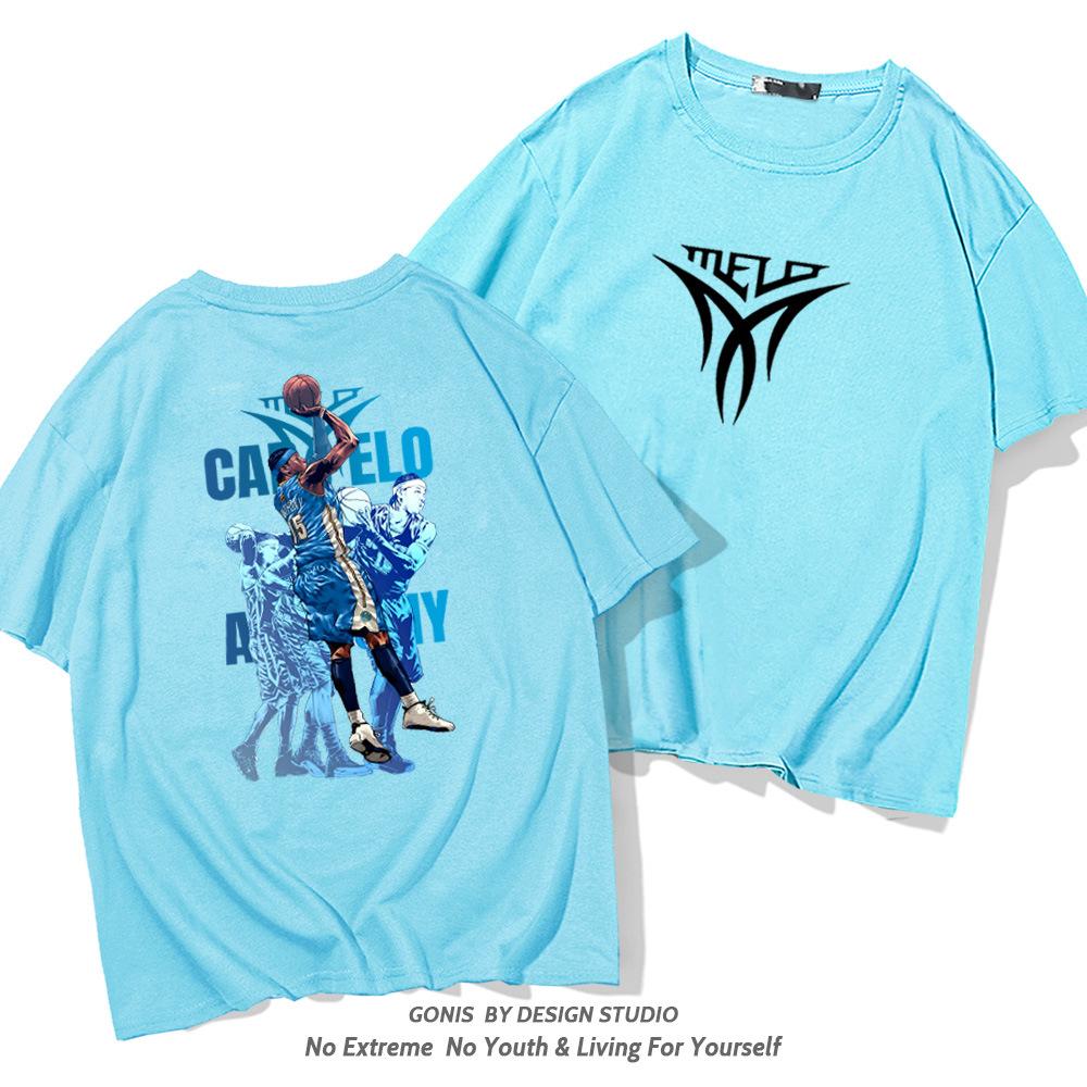 Carmelo Anthony short-sleeved T-shirt men's summer cotton loose half-sleeved trendy cartoon student basketball top