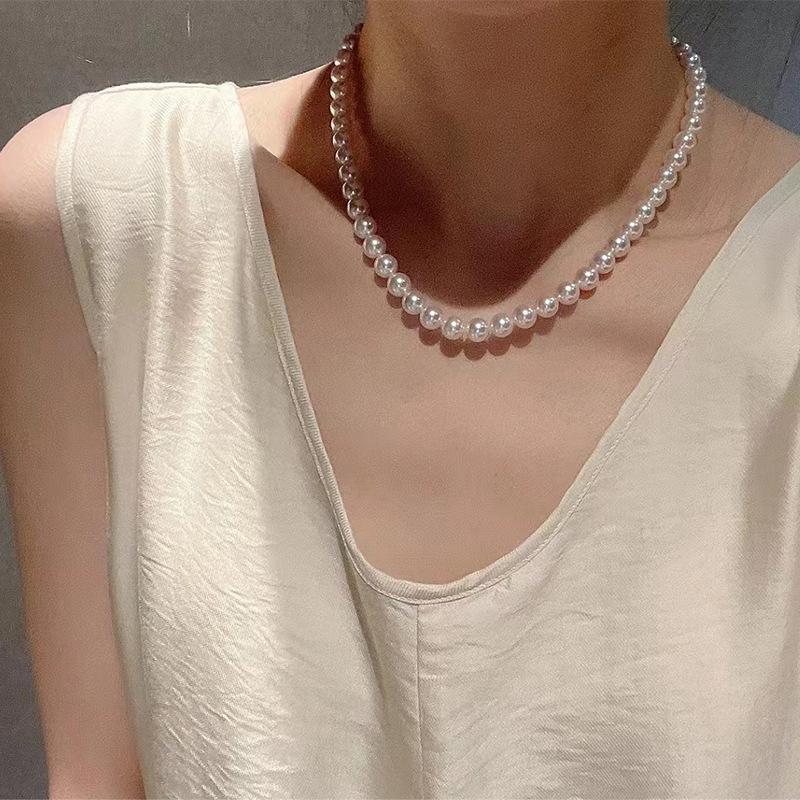 Creative Bear Pendant Choker Necklace for Men Hip Hop Punk Imitation-Pearl Beads Chain Male Y2K Luxury Jewelry Accessories