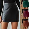 Women's Fashion Temperament Solid Color Leather Sexy High Waist Bag Hip Short Skirt