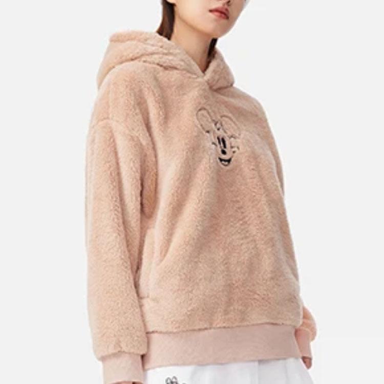 Li-Ning Disney Co-Branded Series Sporty Cartoon Embroidery Velvet Loose Hoodie with Plus Velvet Women Hoodie Rose-Pink AWDR684-2