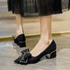 Women's High Heels French Thick with High Heels Pointed Single Shoes Bow Decoration In with Large Size Shoes Shopping Dating Party with Shoes