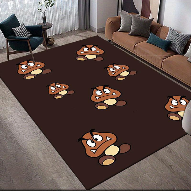 Goomba Flannel Printed Carpet, Home Sofa Decoration for Living Room & Bedroom, Non‑Slip Play Flannel Floor Mat for Game Room