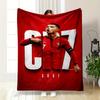 "CR7 Football Icon Red Background Design Flannel blanket for bedroom, living room, sofa, and nap."
