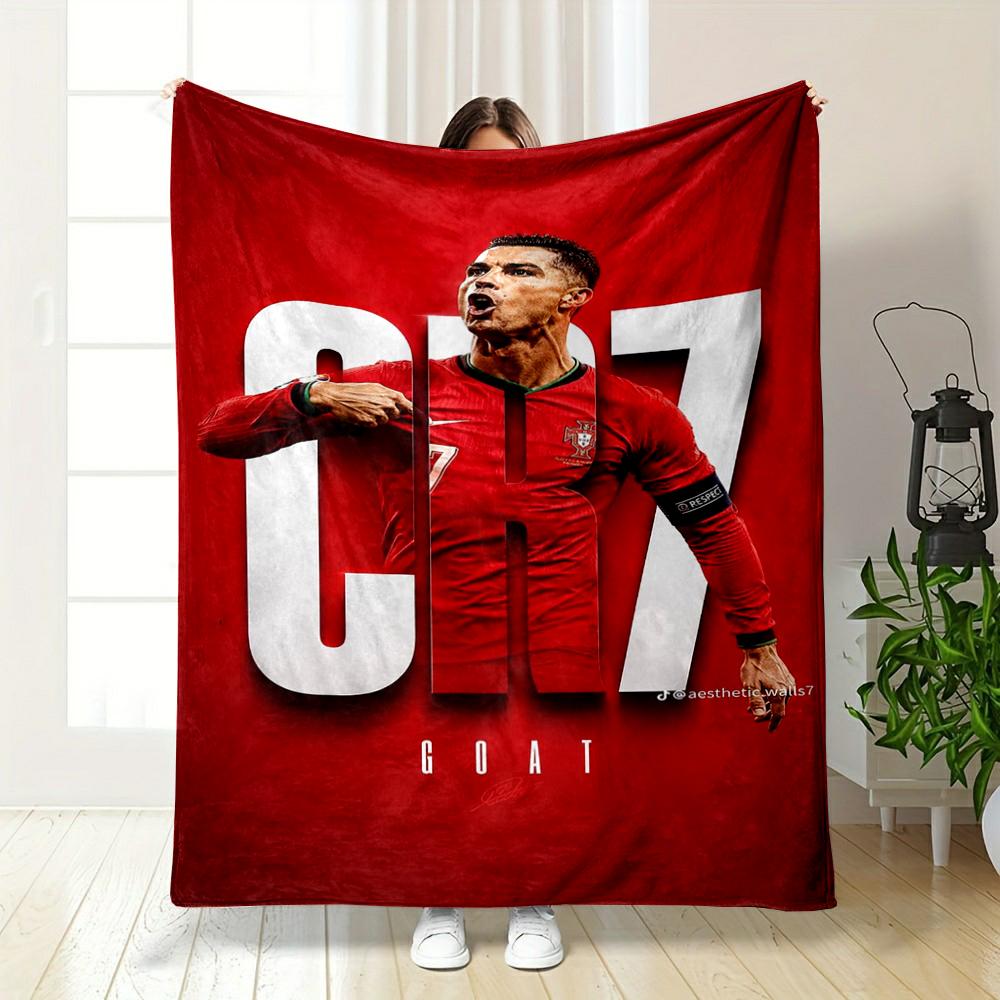 "CR7 Football Icon Red Background Design Flannel blanket for bedroom, living room, sofa, and nap."