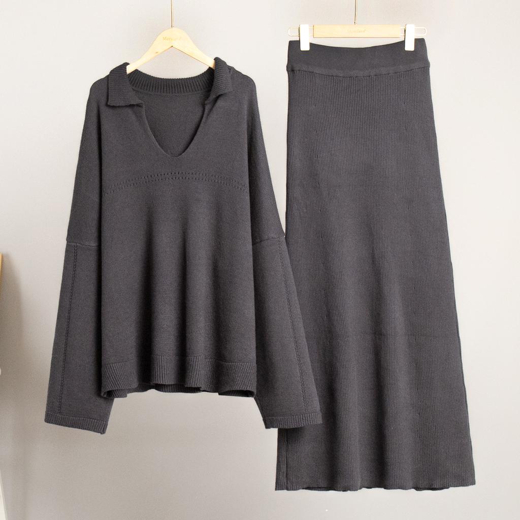 Женские комплекты из 2 предметов: свитер, юбка, повседневный трикотажный топ с длинным рукавом и V-образным вырезом, миди-платье, осенне-зимний трикотажный пуловер, облегающая юбка для женщин