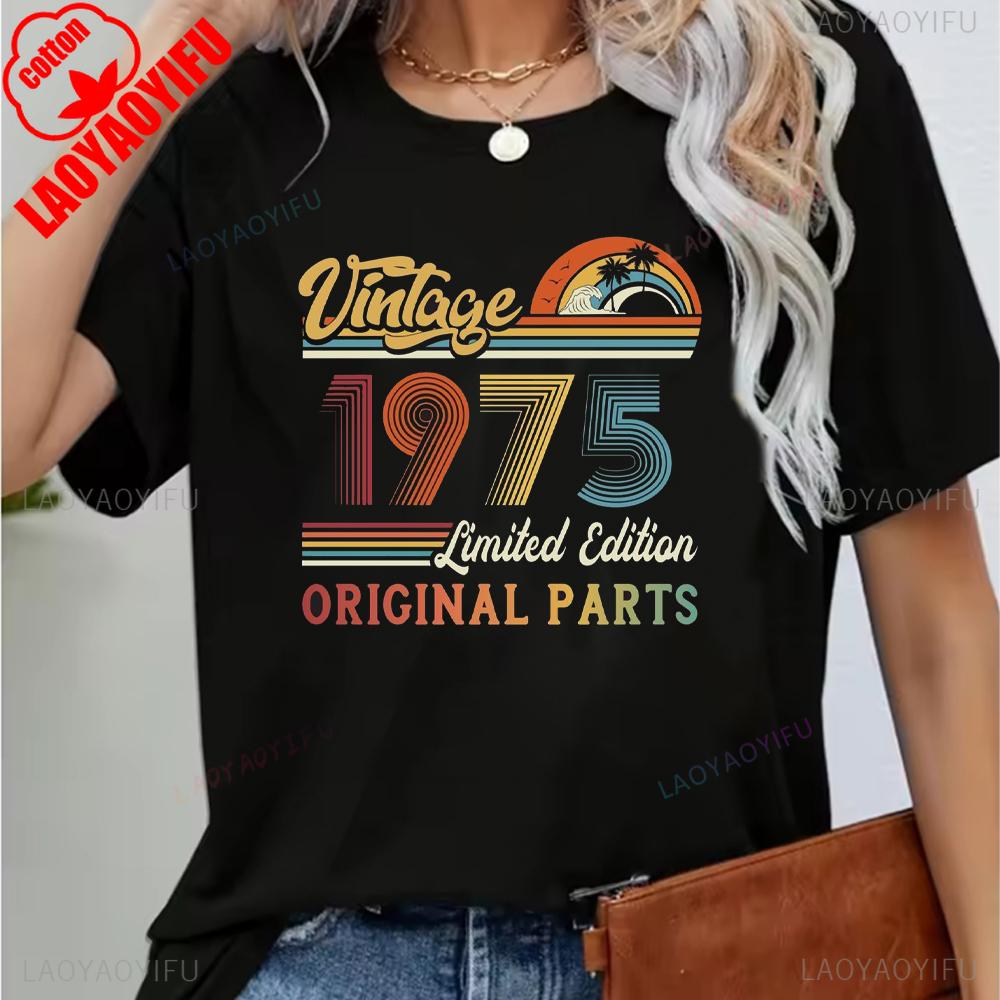 Vintage 1975 Funny 50Th Birthday Gifts 50 Years Old Retro Print TShirt Short Sleeve Crew Neck Casual Top for Summer Spring