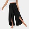 Women Pants High Waist Wide Elastic Waistband Yoga Pants Solid Color Thin Ninth-Length Women Flowy Split Wide Leg Pants