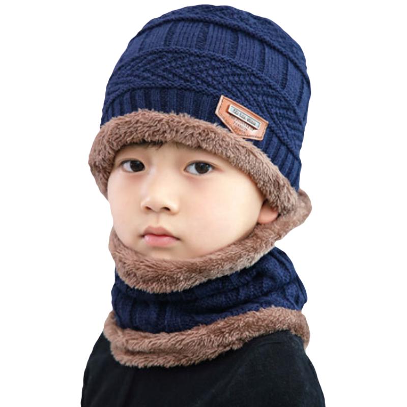 Children's Arrow Cap Winter Warm Boy Girl Knit Hat Scarf Ski Collar Mask Cotton Plus Velvet Beanie