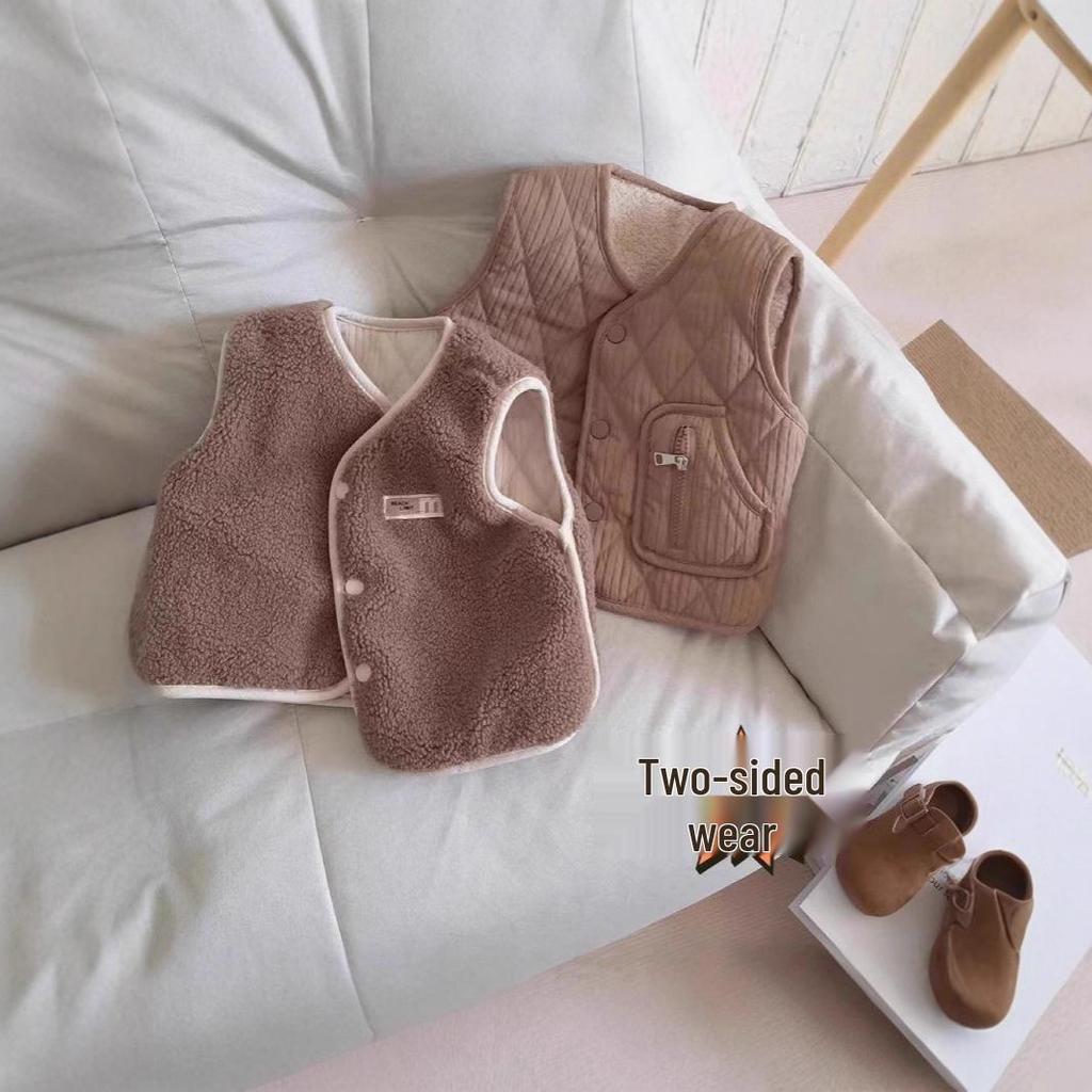 Детский жилет без рукавов из овечьей шерсти на флисовой подкладке для весны и осени - Унисекс