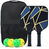 Набор для начинающих с лопатками из стекловолокна Pickleball включает в себя 2 ракетки, 2 мяча для игры в помещении, 2 мяча для улицы и 1 сумку для игры в мяч.