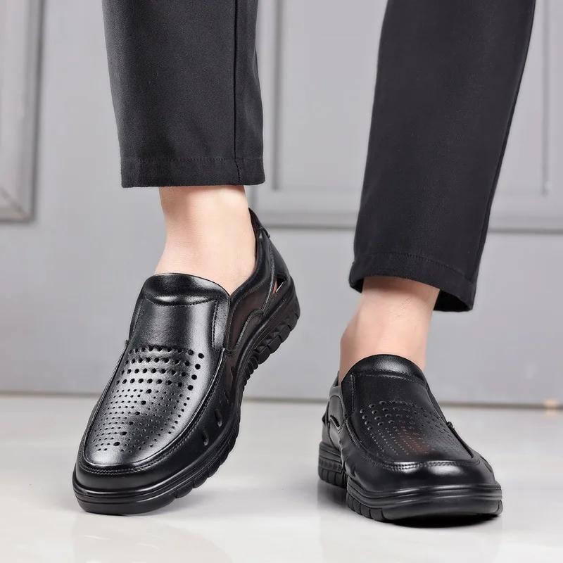 Fashion Summer 2024 New Men's Hollow Breathable Cool Leather Shoes Fashion Trends Business Casual Leather Shoes Banquet Casual Shoes