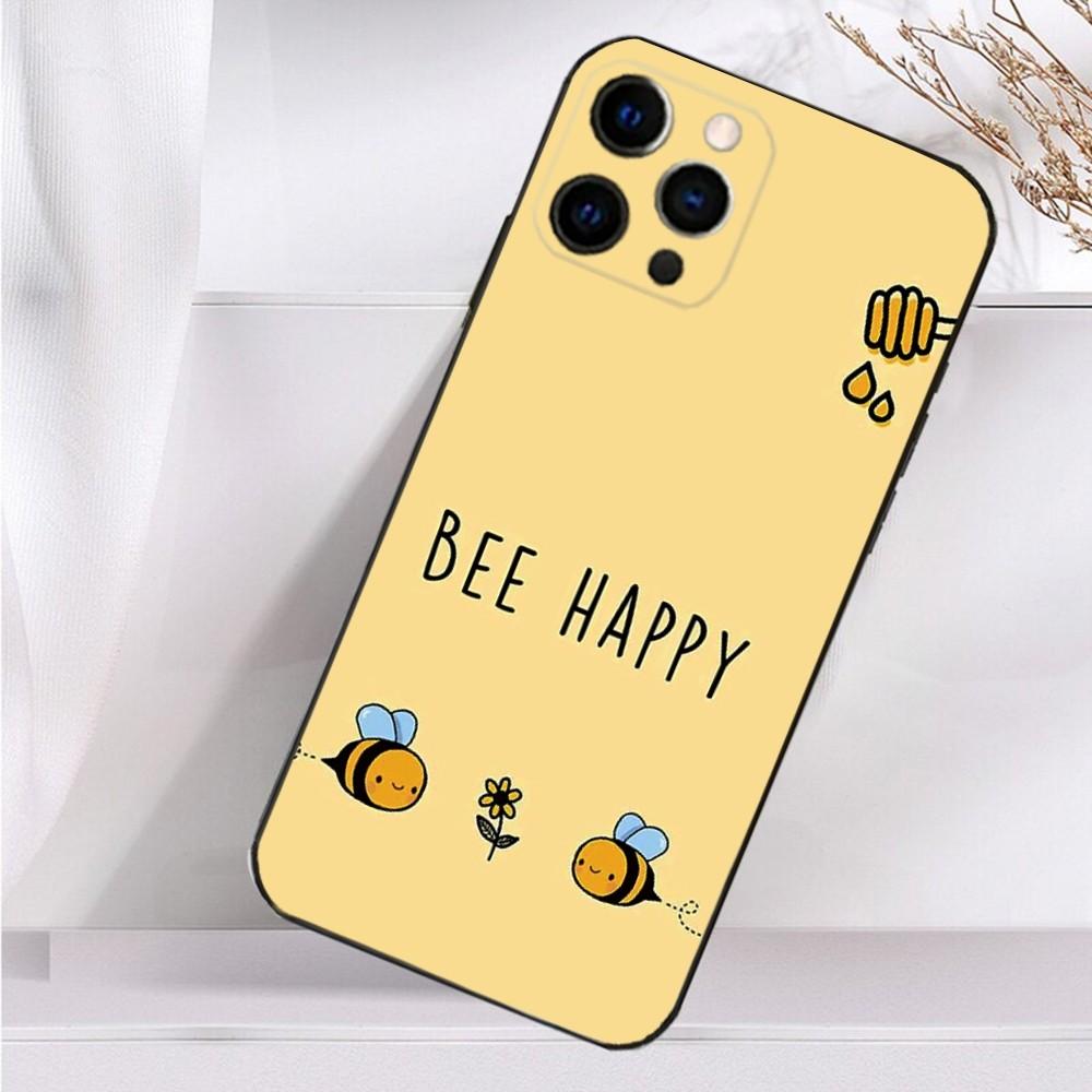Мультяшный Чехол для Телефона с Маленькими Желтыми Пчелками Для iPhone 16,15,14,13,12,11 Plus,Pro Max,XS,X,XR,SE,Mini,8,7 Мягкий Силиконовый Черный Чехол