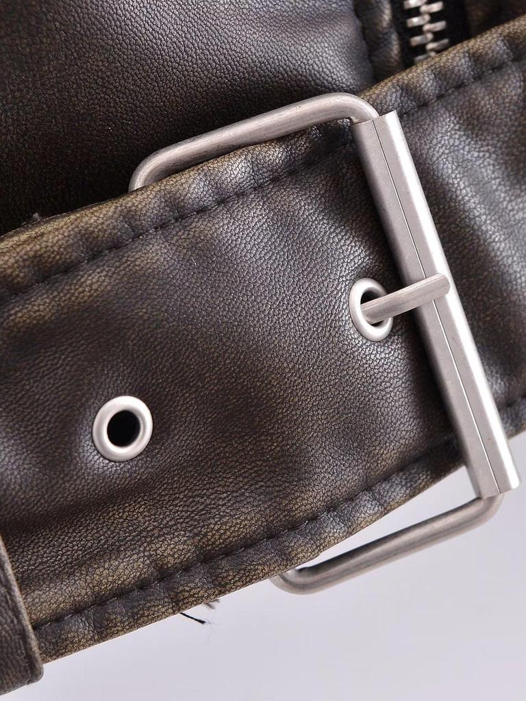 Осенняя куртка из искусственной кожи с градиентом 2023 года для мотоциклистов — стильный дизайн с короткими лацканами для крутых женщин