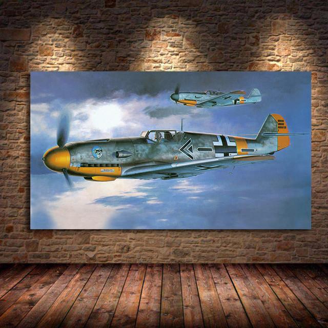 Bf109 Fighter Air Combat Monoplane Fighter Canvas Painting Classic Aircraft Living Room Home Bedroom Decoration Wall Art Picture