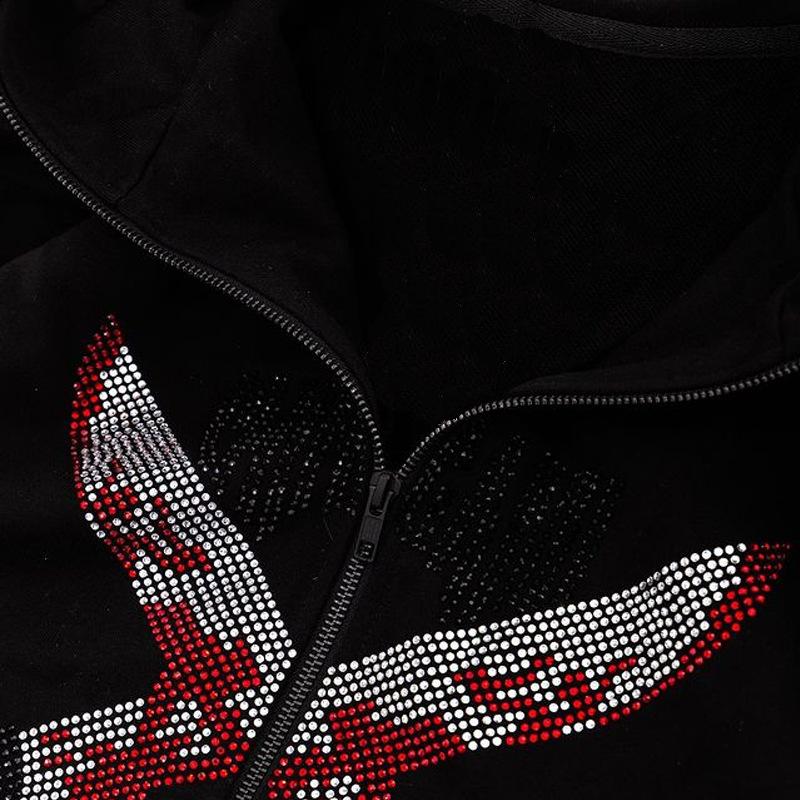 Худи со стразами, Y2K одежда, мужская толстовка на молнии с длинным рукавом и капюшоном, уличная одежда, готика, хип-хоп, с бриллиантами, женская толстовка
