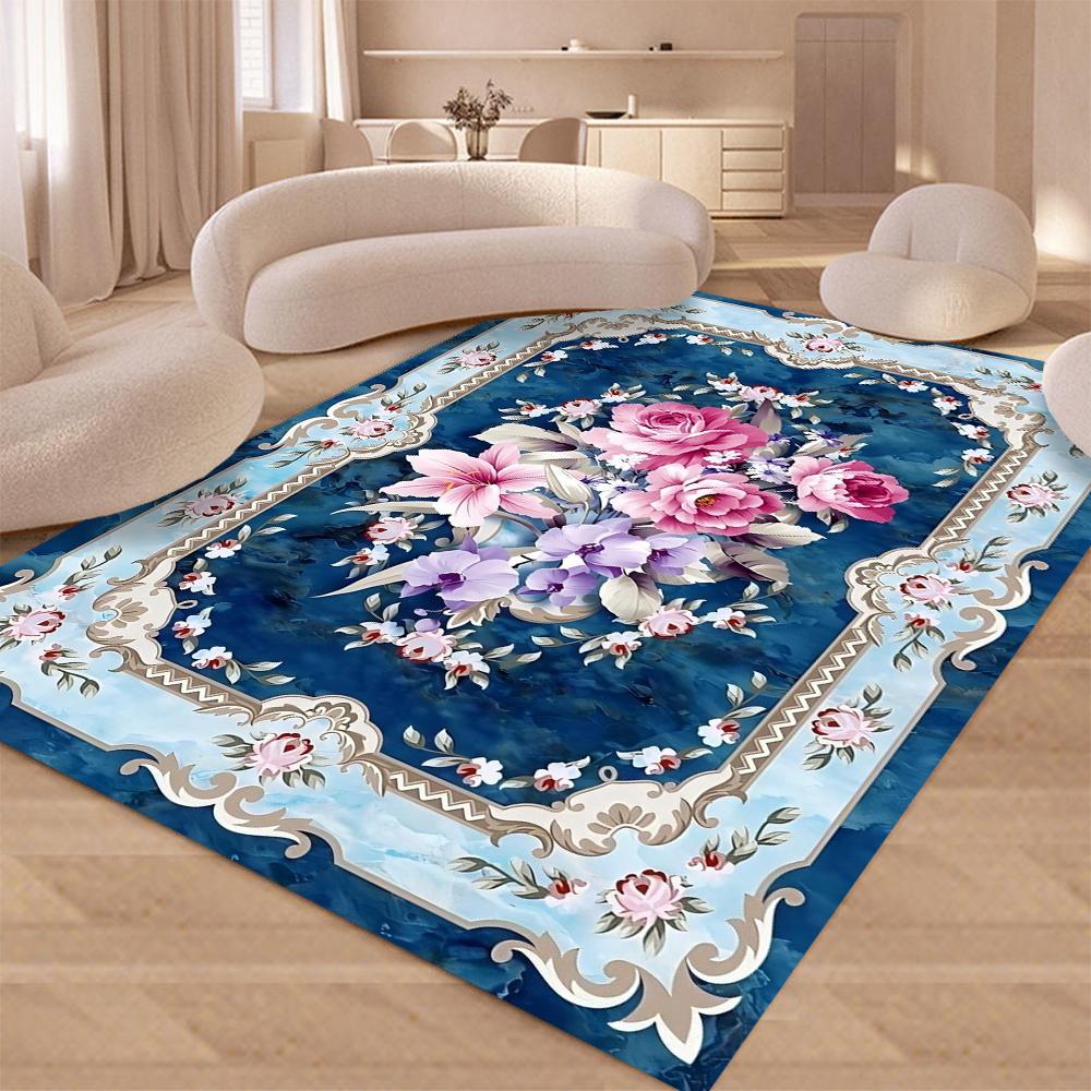 Европейский Ретро Цветочный Большой Ковер для Гостиной Роскошный Декоративный Ковер Нескользящий для Спальни Гардеробной Моющийся Мягкий Коврик