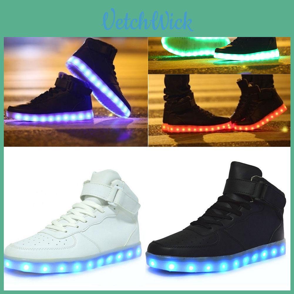 Led Men Couples Women High Light Up Trainer Lace Up Flat Shoes Luminous Sneakers