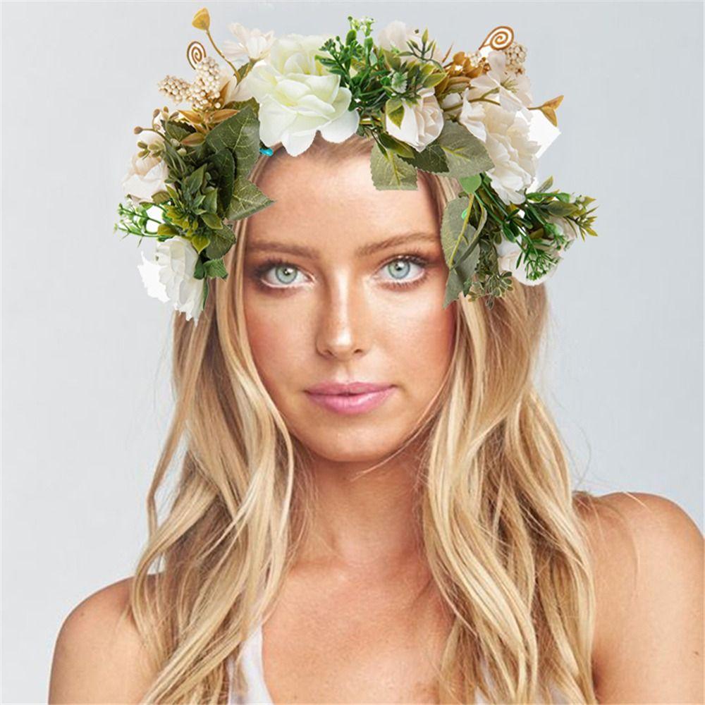 Rose Flower Headband Festival Wedding Hair Wreath Bohemian Headwear for Women Girls